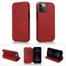 For iPhone 12 / 12 Pro Strong Magnetic Closure PU + TPU Leather Case with Card Slots & Holder(Red) - 1