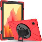 For Samsung Galaxy Tab A7 (2020) T500/T505 360 Degree Rotation PC + Silicone Protective Case with Holder & Hand-strap(Red) - 1