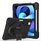 For iPad Air 2022 / 2020 10.9 360 Degree Rotation PC + Silicone Protective Case with Holder & Hand-strap(Black) - 1