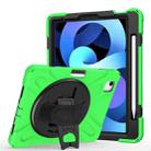 For iPad Air 2022 / 2020 10.9 360 Degree Rotation PC + Silicone Protective Case with Holder & Hand-strap(Green) - 1