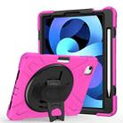 For iPad Air 2022 / 2020 10.9 360 Degree Rotation PC + Silicone Protective Case with Holder & Hand-strap(Rose Red) - 1
