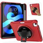For iPad Air 2022 / 2020 10.9 360 Degree Rotation PC + TPU Protective Case with Holder & Hand-strap & Pen Slot(Red) - 1