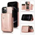 For iPhone 12 / 12 Pro Shockproof PU + TPU Leather Case with Card Slots & Holder & Photo Frame & Wallet & Lanyard(Rose Gold) - 1