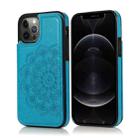 For iPhone 12 / 12 Pro Double Buckle Mandala Pattern PU+TPU Protective Case with Card Slots & Holder & Photo Frame(Blue) - 1