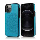 For iPhone 12 Pro Max Double Buckle Mandala Pattern PU+TPU Protective Case with Card Slots & Holder & Photo Frame(Blue) - 1