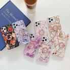 Electroplating Stitching Pattern Soft TPU Protective Case with Rose Gold Stand Ring Holder For iPhone 11 Pro Max(Stitching Blue Flowers) - 2
