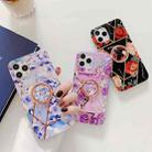 Electroplating Stitching Pattern Soft TPU Protective Case with Rose Gold Stand Ring Holder For iPhone 11 Pro Max(Stitching Blue Flowers) - 8