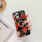 Electroplating Stitching Pattern Soft TPU Protective Case with Rose Gold Stand Ring Holder For iPhone 12 / 12 Pro(Stitching Black Flowers) - 1