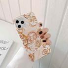 Electroplating Stitching Pattern Soft TPU Protective Case with Rose Gold Stand Ring Holder For iPhone 12 / 12 Pro(Stitching Gold Flowers) - 1