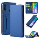 For Huawei Y6P Strong Magnetism Liquid Feel Horizontal Flip Leather Case with Holder & Card Slots & Wallet(Blue) - 1