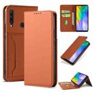 For Huawei Y6P Strong Magnetism Liquid Feel Horizontal Flip Leather Case with Holder & Card Slots & Wallet(Brown) - 1