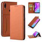 For Huawei Y7 (2019) / Y7 Prime (2019) Strong Magnetism Liquid Feel Horizontal Flip Leather Case with Holder & Card Slots & Wallet(Brown) - 1