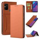 For Huawei Honor 9A Strong Magnetism Liquid Feel Horizontal Flip Leather Case with Holder & Card Slots & Wallet(Brown) - 1