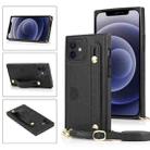 For iPhone 12 mini PU+TPU Shockproof Protective Case with Crossbody Lanyard & Holder & Card Slot & Wrist Strap (Black) - 1