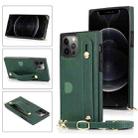 For iPhone 12 Pro Max PU+TPU Shockproof Protective Case with Crossbody Lanyard & Holder & Card Slot & Wrist Strap(Green) - 1