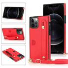 For iPhone 12 Pro Max PU+TPU Shockproof Protective Case with Crossbody Lanyard & Holder & Card Slot & Wrist Strap(Red) - 1