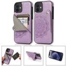 For iPhone 12 mini Mandala Embossed Pattern PU+TPU Protective Case with Card Slots & Holder (Purple) - 1