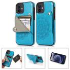 For iPhone 12 mini Mandala Embossed Pattern PU+TPU Protective Case with Card Slots & Holder (Blue) - 1