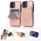 For iPhone 12 mini Mandala Embossed Pattern PU+TPU Protective Case with Card Slots & Holder (Rose Gold) - 1