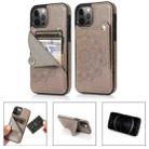 For iPhone 12 / 12 Pro Mandala Embossed Pattern PU+TPU Protective Case with Card Slots & Holder(Grey) - 1