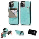 For iPhone 12 / 12 Pro Mandala Embossed Pattern PU+TPU Protective Case with Card Slots & Holder(Green) - 1