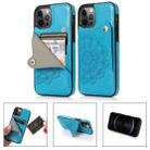 For iPhone 12 Pro Max Mandala Embossed Pattern PU+TPU Protective Case with Card Slots & Holder(Blue) - 1