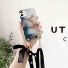 For iPhone 11 Marble Pattern Sequins Ribbon Bow TPU Protective Case with Neck Strap (Dark Blue) - 1
