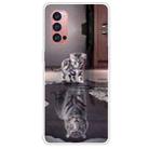 For OPPO Reno4 Pro Colored Drawing Clear TPU Cover Protective Cases(Reflection Cat Tiger) - 1