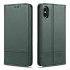 For iPhone X / XS AZNS Magnetic Calf Texture Horizontal Flip Leather Case with Card Slots & Holder & Wallet(Dark Green) - 1