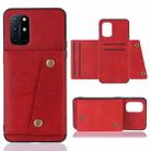For OnePlus 8T Double Buckle PU + TPU Shockproof Magnetic Protective Case with Card Slots & Holder(Red) - 1