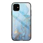 Marble Pattern Glass Protective Case For iPhone 12 / 12 Pro(Light Blue) - 1