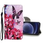 For iPhone 12 mini Colored Drawing Pattern Horizontal Flip Leather Case with Holder & Card Slots & Wallet (Red Flower Butterfly) - 1