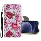For iPhone 12 mini Colored Drawing Pattern Horizontal Flip Leather Case with Holder & Card Slots & Wallet (Peony) - 1