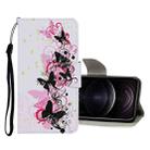 For iPhone 12 / 12 Pro Colored Drawing Pattern Horizontal Flip Leather Case with Holder & Card Slots & Wallet(Four Butterflies) - 1