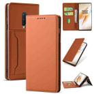 For OnePlus 8 Strong Magnetism Liquid Feel Horizontal Flip Leather Case with Holder & Card Slots & Wallet(Brown) - 1