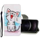 For iPhone 12 / 12 Pro 3D Colored Drawing Horizontal Flip PU Leather Case with Holder & Card Slots & Wallet(Red Mouth Cat) - 1