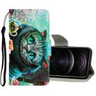 For iPhone 12 / 12 Pro 3D Colored Drawing Horizontal Flip PU Leather Case with Holder & Card Slots & Wallet(Green Eyes) - 1