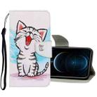 For iPhone 12 Pro Max 3D Colored Drawing Horizontal Flip PU Leather Case with Holder & Card Slots & Wallet(Red Mouth Cat) - 1