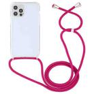 For iPhone 12 Pro Max Transparent Acrylic Airbag Shockproof Phone Protective Case with Lanyard(Rose Red) - 2