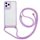 For iPhone 12 / 12 Pro Macaron Color Phone Case with Lanyard(Purple) - 1