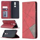 For Nokia 2.4 Rhombus Texture Horizontal Flip Magnetic Leather Case with Holder & Card Slots(Red) - 1