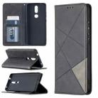 For Nokia 2.4 Rhombus Texture Horizontal Flip Magnetic Leather Case with Holder & Card Slots(Black) - 1
