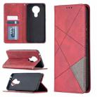 For Nokia 3.4 Rhombus Texture Horizontal Flip Magnetic Leather Case with Holder & Card Slots(Red) - 1
