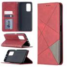 For Xiaomi Mi 10T / 10 Pro 5G Rhombus Texture Horizontal Flip Magnetic Leather Case with Holder & Card Slots(Red) - 1