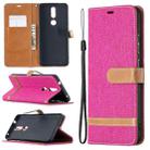 For Nokia 2.4 Color Matching Denim Texture Leather Case with Holder & Card Slots & Wallet & Lanyard(Rose Red) - 1