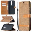 For Nokia 2.4 Color Matching Denim Texture Leather Case with Holder & Card Slots & Wallet & Lanyard(Brown) - 1