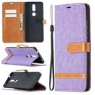 For Nokia 2.4 Color Matching Denim Texture Leather Case with Holder & Card Slots & Wallet & Lanyard(Purple) - 1