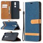 For Nokia 2.4 Color Matching Denim Texture Leather Case with Holder & Card Slots & Wallet & Lanyard(Dark Blue) - 1