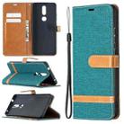 For Nokia 2.4 Color Matching Denim Texture Leather Case with Holder & Card Slots & Wallet & Lanyard(Green) - 1