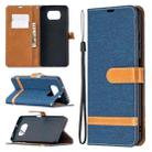 For Xiaomi Mi Poco X3 Color Matching Denim Texture Leather Case with Holder & Card Slots & Wallet & Lanyard(Dark Blue) - 1